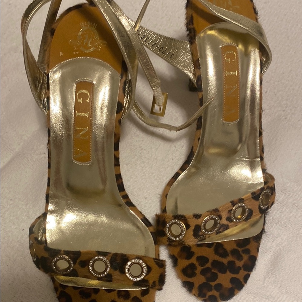 Prada Brown and Gold Heels with Leopard Print